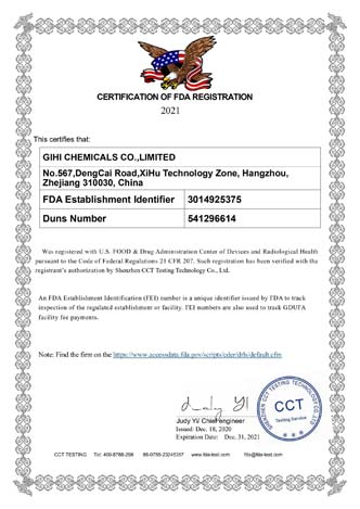 Gihichem FDA Certificate